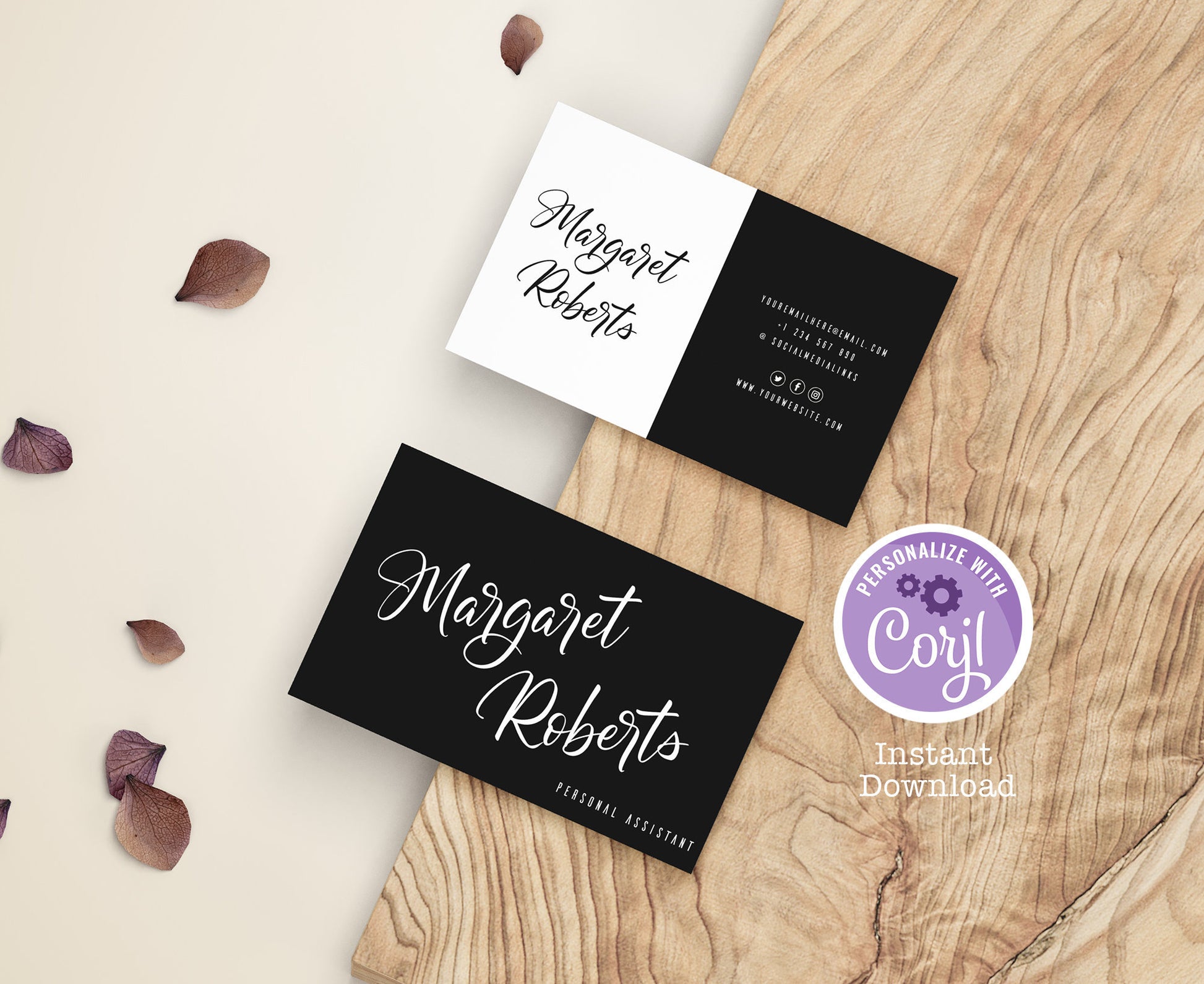 Editable Business Card Template, Black White Business Cards, Modern Editable Business Card Design, Printable Business Card, INSTANT DOWNLOAD