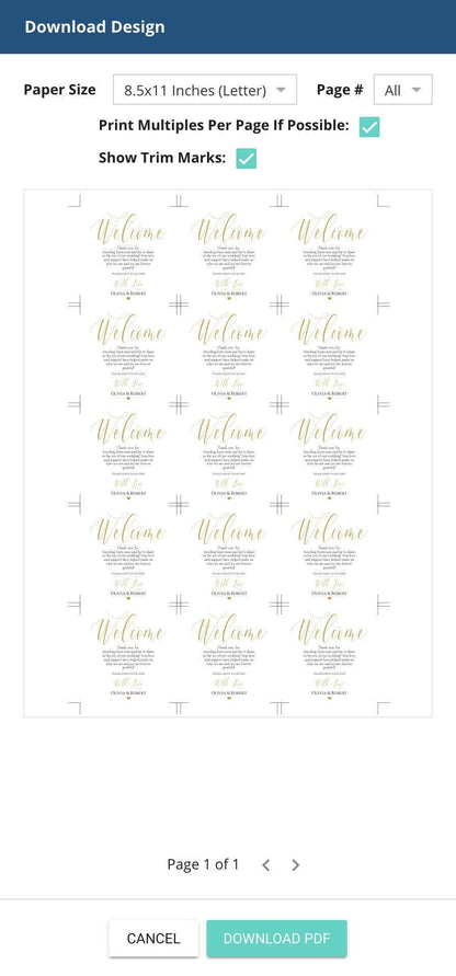 Printable Wedding Welcome Tag, Editable Gold Round Welcome Bag Tag, Wedding Favor Tag Template, Instant Download Digital Favors