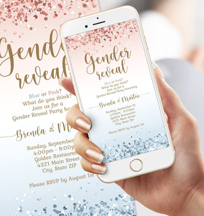 Gender Reveal Digital Invitation | Editable Boy or Girl Confetti Invite | Email & Text Message Evite | Instant Download