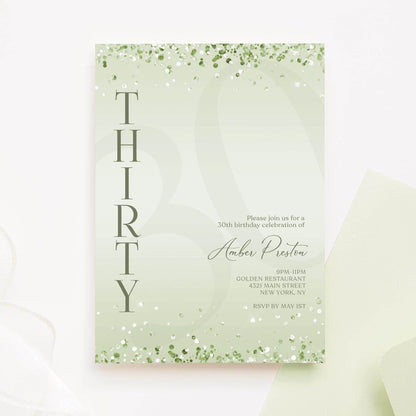 Editable Mint Green 30th Birthday Invitation Template – Printable Surprise Party Invite | Modern Digital Invitation | Email Text Message | Instant Download