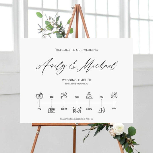 Wedding Welcome Sign Template with Timeline | Printable Schedule of Events Poster | Editable Wedding Itinerary & Party Timeline Sign