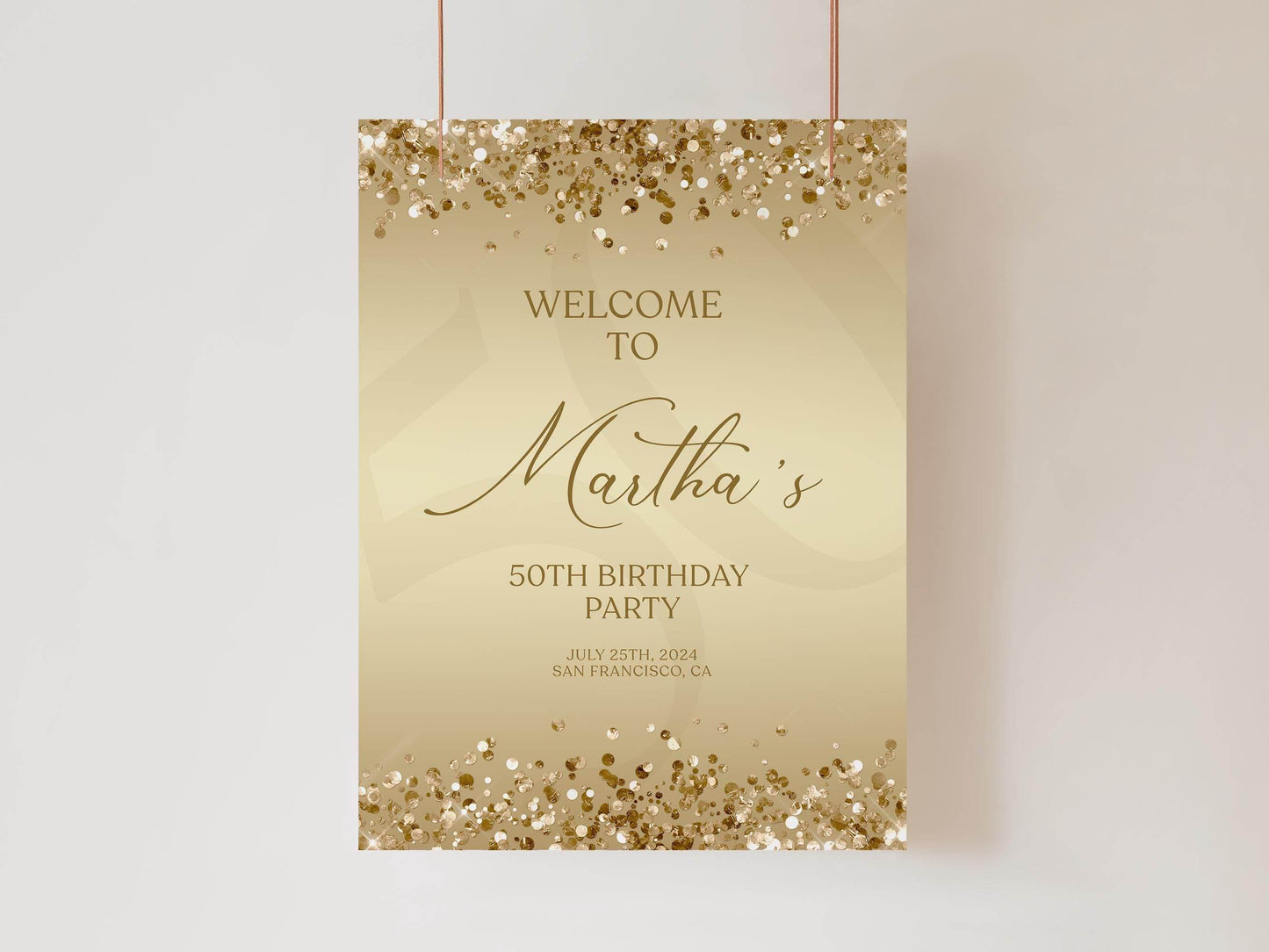 Printable Gold Any Age Birthday Welcome Sign Template, Editable Luxury Welcome Poster, Elegant Gold Birthday Decorations, Instant Download