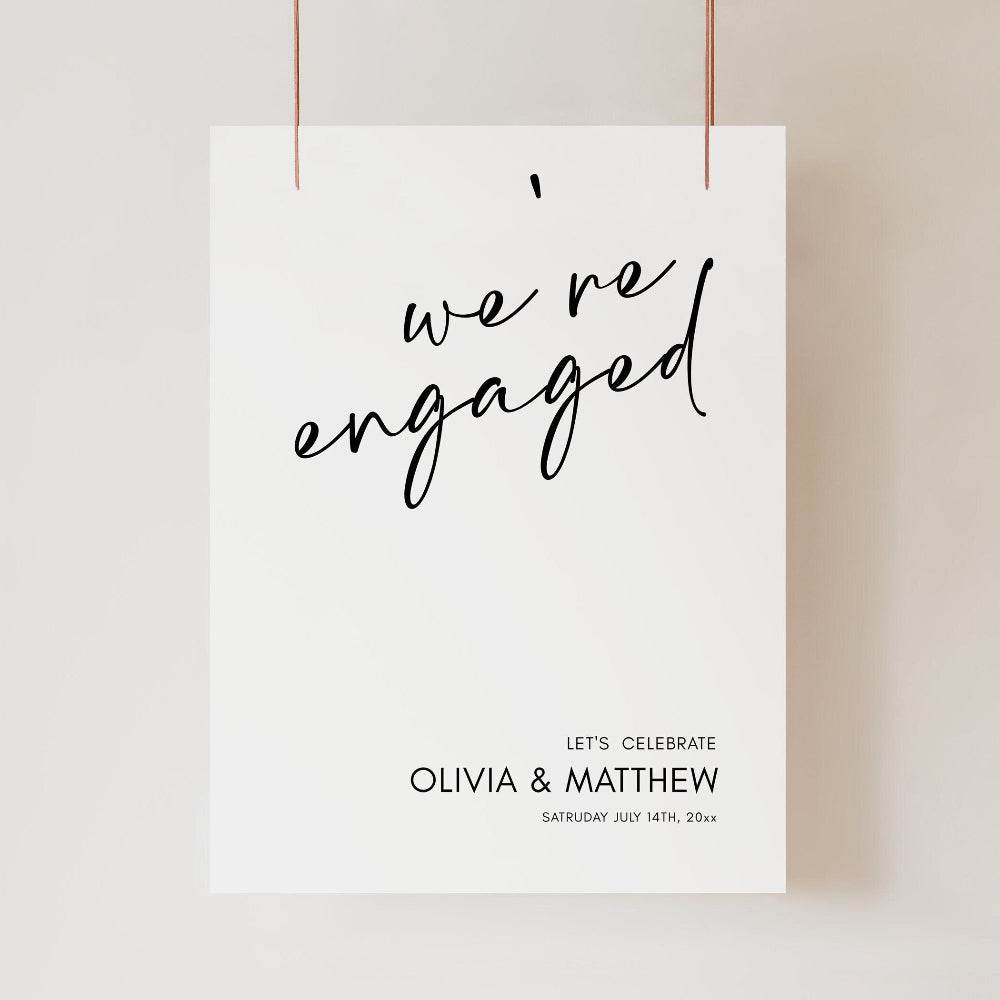 Minimalist Engaged Welcome Sign Template – Simple Editable Engagement Party Printable | Classy Modern We’re Engaged Poster | Instant Download