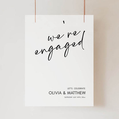 Minimalist Engaged Welcome Sign Template – Simple Editable Engagement Party Printable | Classy Modern We’re Engaged Poster | Instant Download
