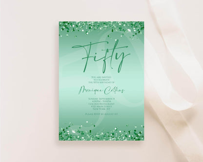 Printable Mint Green 50th Birthday Invitation Template – Editable Digital Mint Birthday Card | Women’s 50th Party Invite | Instant Download