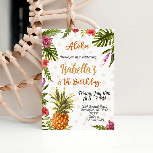 Aloha Birthday Invitation Template, Tropical Luau Birthday Invite, Editable Hawaiian Pineapple Party, Instant Download, Printable DIY Invite