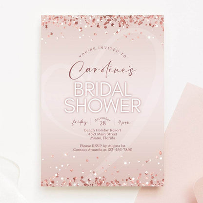 Editable Bridal Shower Invitation Template – Rose Gold & Blush Pink Bride-to-Be Invite | Printable Bridal Shower Card | Instant Download