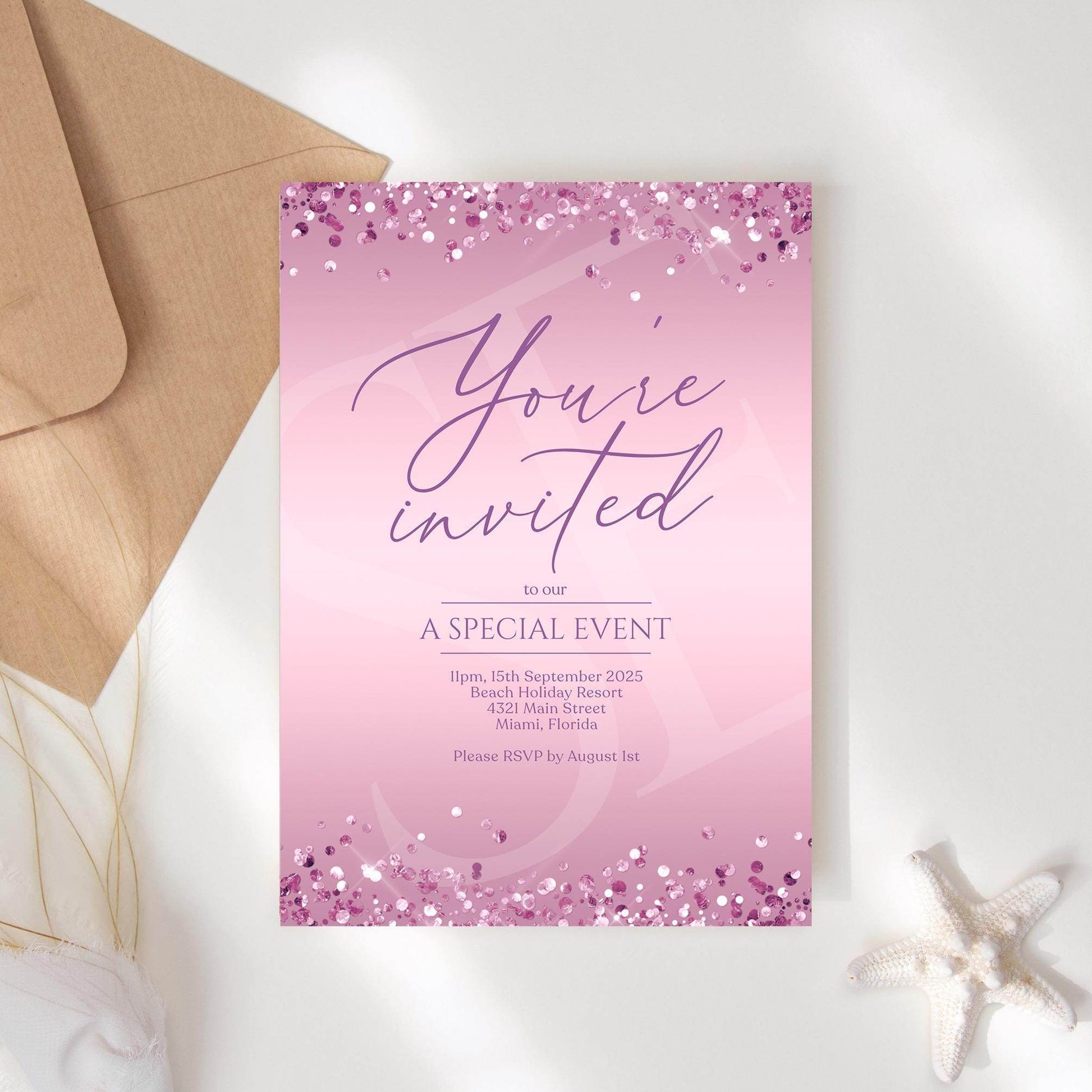 Editable Purple You're invited Invitation Template, Printable Special Event Invite, Purple Business Invite, Modern Email Text Message Evite
