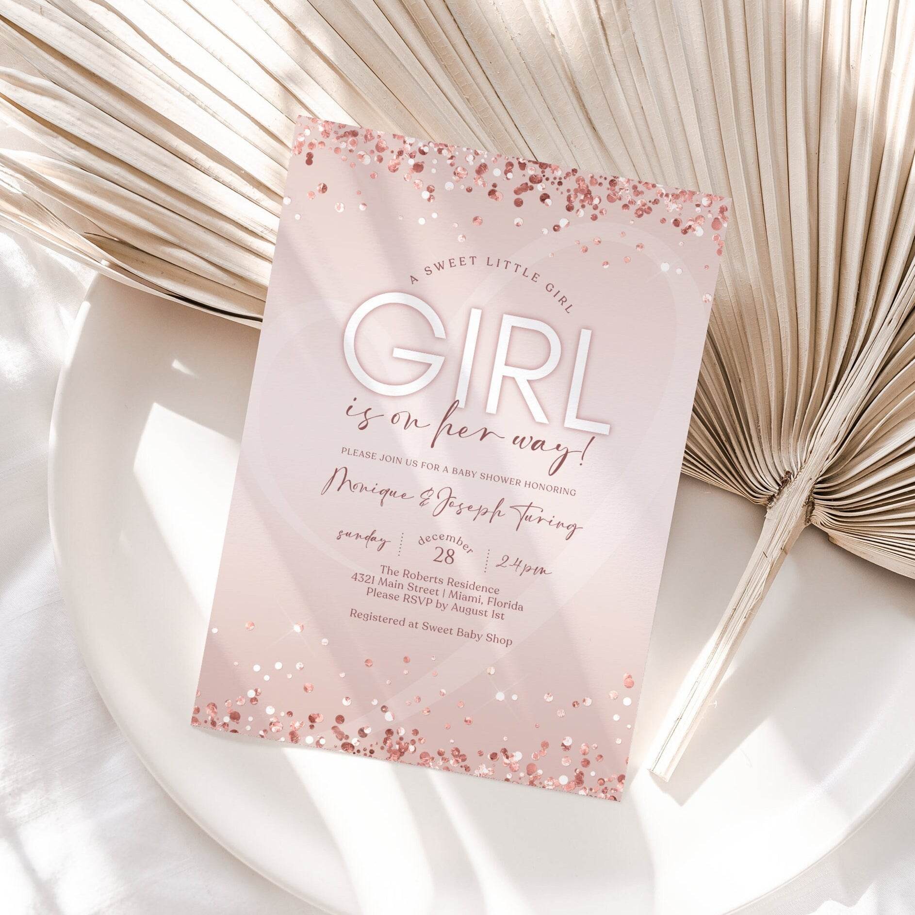 Girl Baby Shower Invitation Template, Printable Pink Baby Shower Invitation, Editable Baby Shower Invite, Digital Sweet Baby Girl Evite