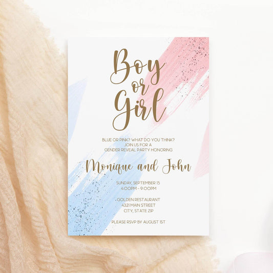 Boy or Girl Gender Reveal Invitation Template, Printable Pink and Blue Baby Shower Invite, He or She Editable Digital Invitation, Instant Download - MagicalEventCo