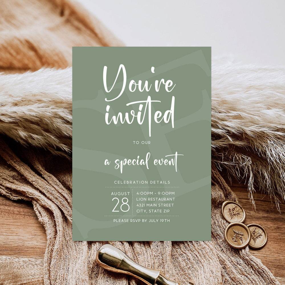 Printable You're Invited Invitation Template, Editable Special Event Invite, Sage Green Luxury Business Invitation, Modern Professional Event Template