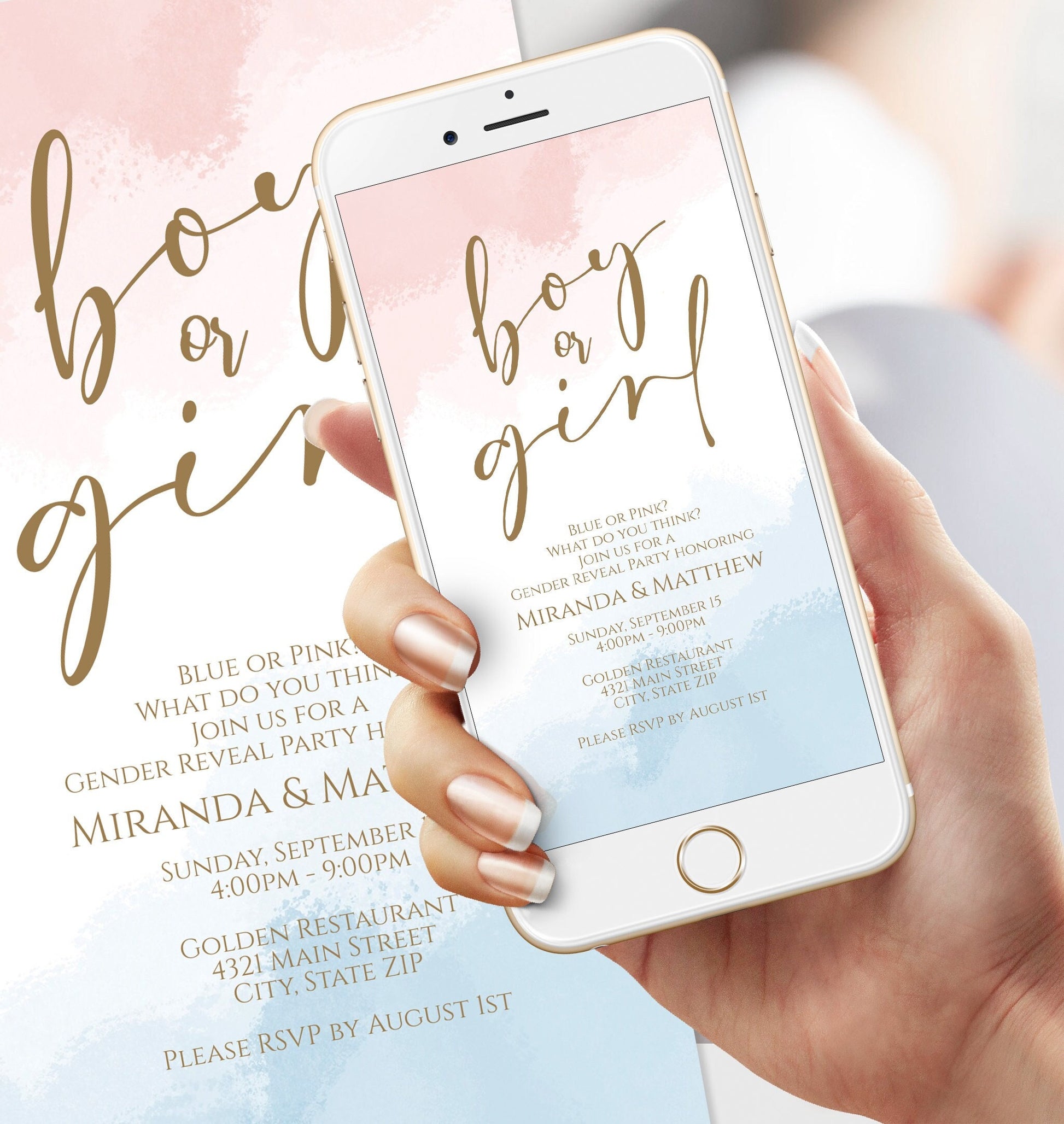 Digital Boy Or Girl Gender Reveal Party Invite, Electronic Blue or Pink Text Message Evite, Boy Or Girl Reveal Party Invitation Template