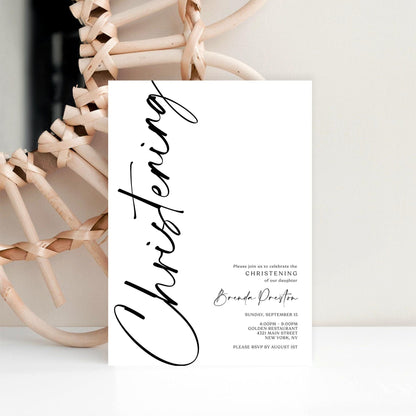 Editable Christening Invitation Template | Simple Printable Baptism Invite for Boy or Girl | Minimalist Christening Card | Instant Download