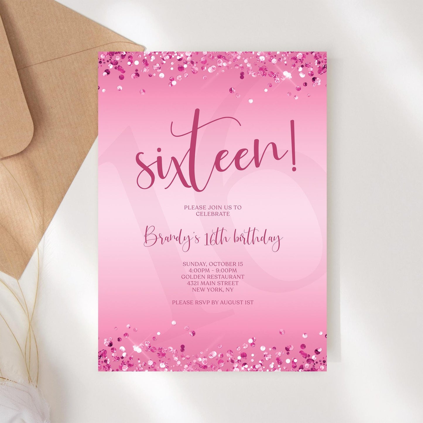 Sweet 16 Birthday Invitation Template - Editable Digital Download