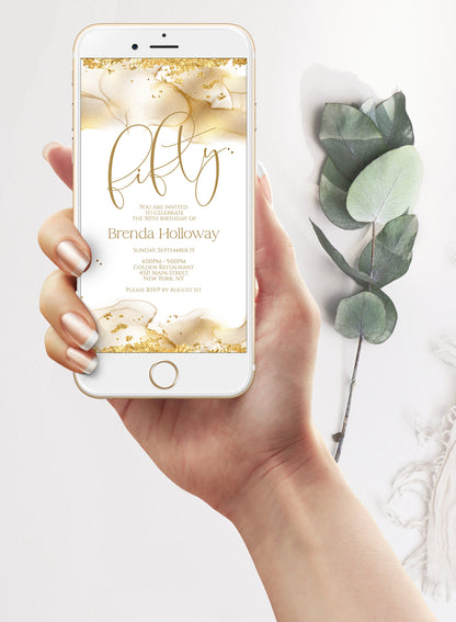 50th Birthday Invitation Template - Gold Foil Design | Instant Download