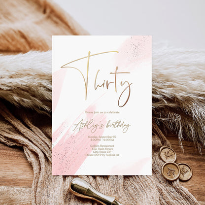 30th Birthday Invitation Template | Gold Foil Thirty Editable Invite | Printable Modern Party Invitation | Instant Download Birthday Evite