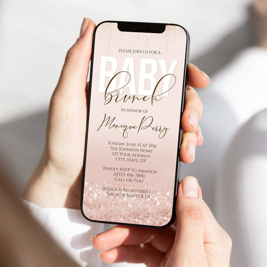 Digital Girl Baby Brunch Invitation Template – Rose Gold Text Message Evite