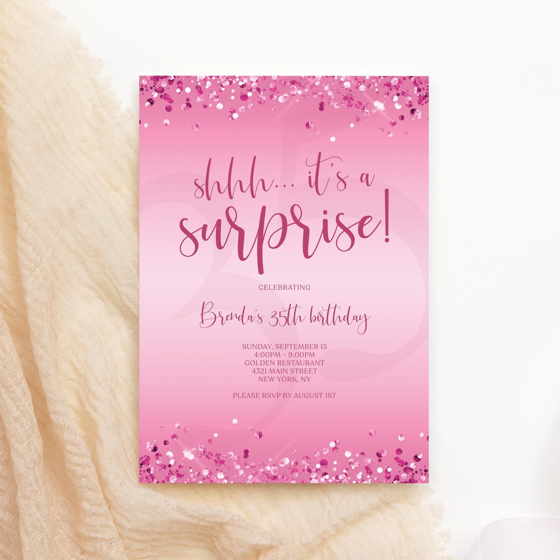 Surprise Birthday Invitation Template - Pink Confetti Design | Instant Download