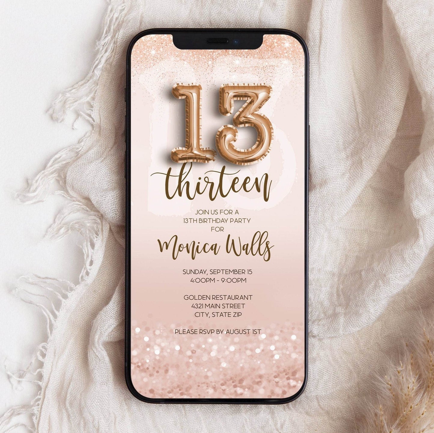 Digital 13th Birthday Invitation Template – Editable Electronic Invite for Girl | Evite | DIY Text Message Template