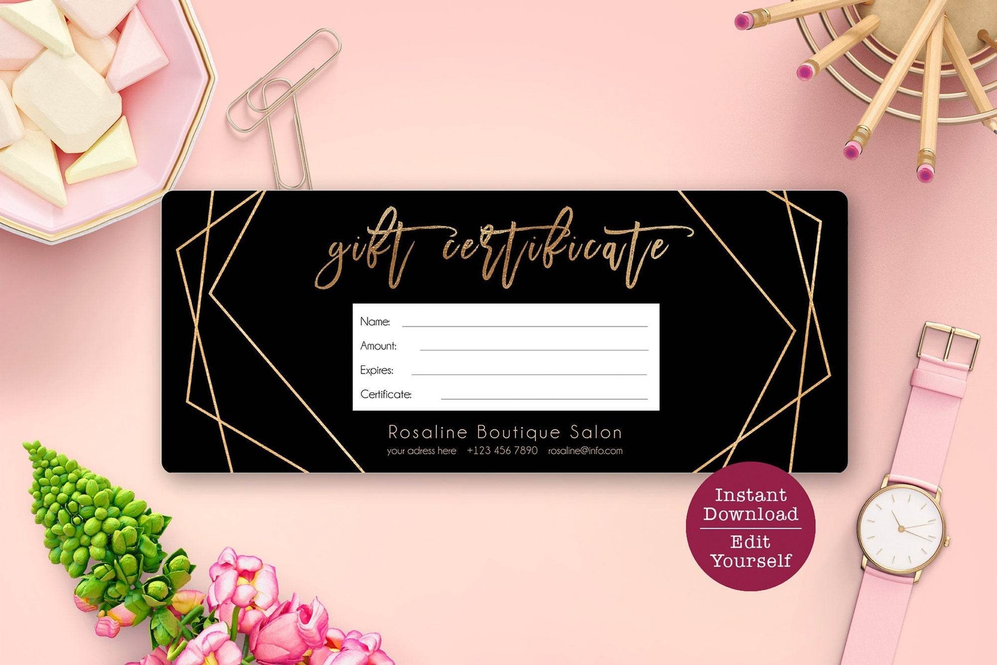 Black Gold Gift Certificate Template | Editable Luxury Gift Card | Printable Voucher for Business or Shop | Digital Coupon | Instant Download