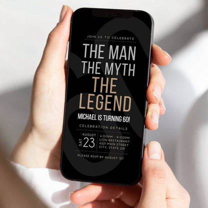 The Man The Myth The Legend Birthday Invitation Template | Digital Editable Mobile Evite | 30th 40th 50th 60th 70th Any Age Invite | Instant Download