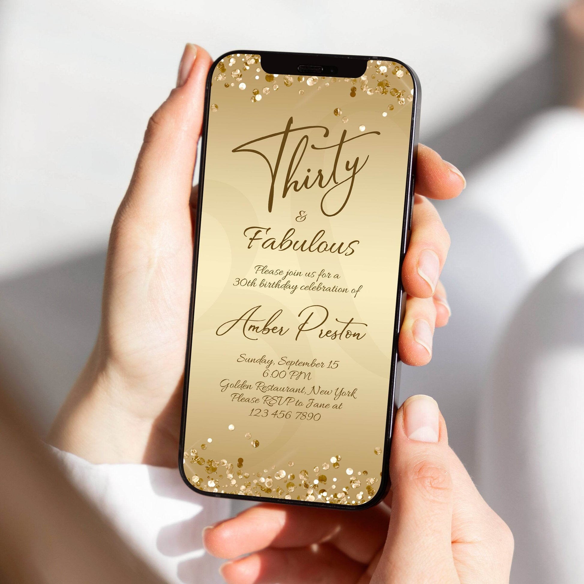 Digital Thirty and Fabulous Dinner Party Invitation for Her – Editable Gold 30th Birthday Evite | Electronic Women’s Birthday Invitation Template | Instant Download