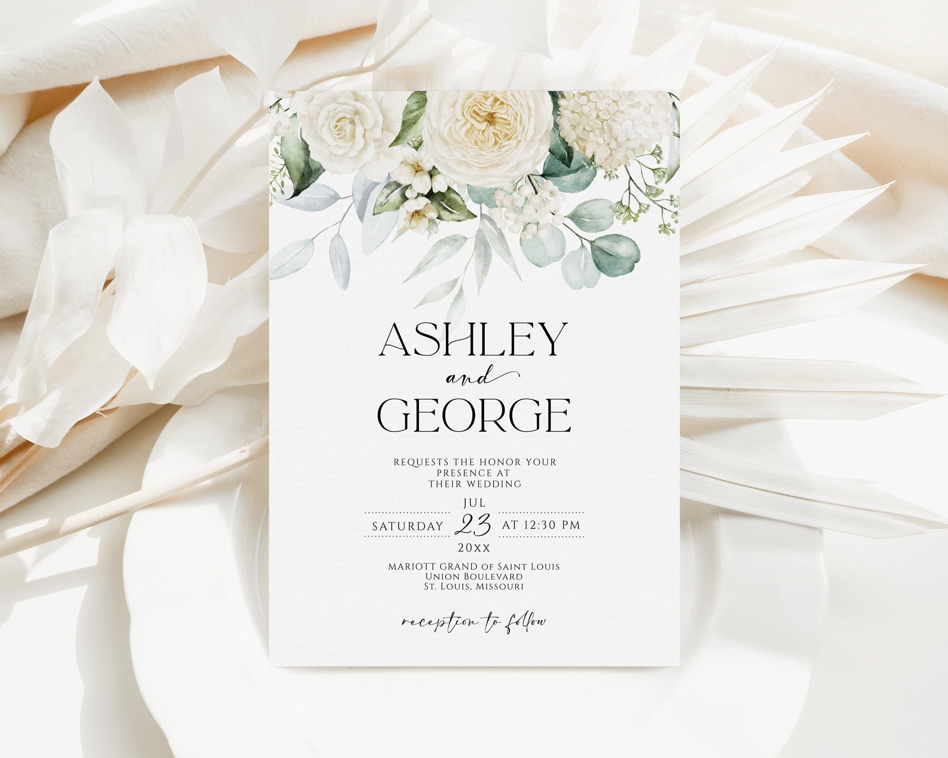 Minimalist Greenery Wedding Invitation Template, Printable Wedding Invitation, Editable Wedding Invite, Wedding Email Text Message, Download