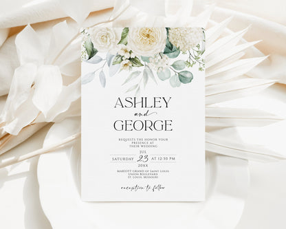 Minimalist Greenery Wedding Invitation Template, Printable Wedding Invitation, Editable Wedding Invite, Wedding Email Text Message, Download