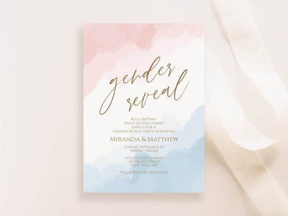 Gender Reveal Invitation Template, He or She Baby Shower Invite, Editable Pink Blue Card, Digital Boy or Girl Evite, Instant Download