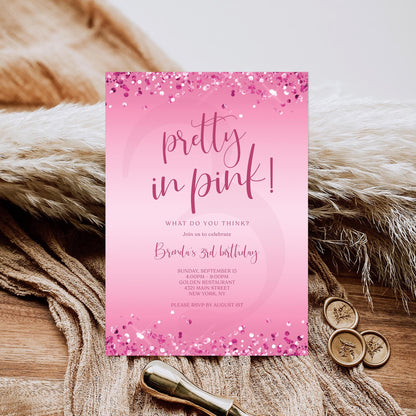 Pretty in Pink 3rd Girl Birthday Invitation Template | Editable & Printable