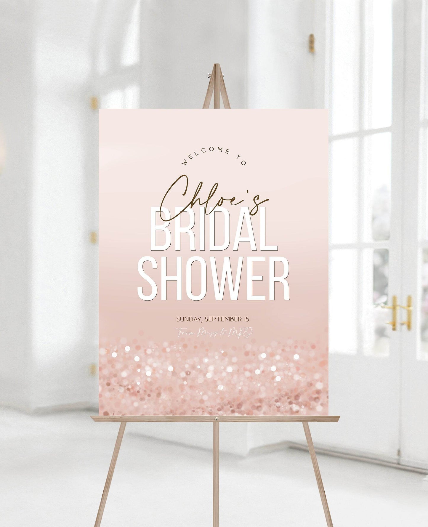 Bridal Shower Welcome Sign Template, Editable Rose Gold Confetti Party Poster, Printable Bachelorette Welcome Sign, Instant Download