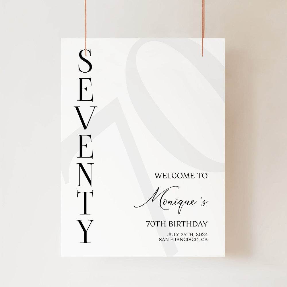 Simple 70th Birthday Welcome Sign Template, Minimalist Printable Birthday Welcome Poster, Editable Seventy Birthday Welcome Sign, Instant Download