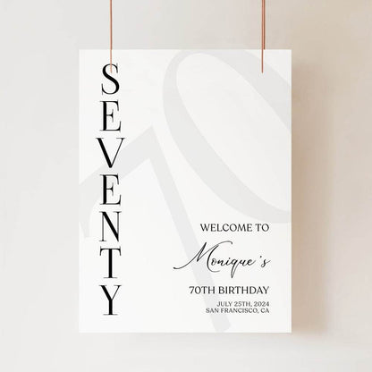 Simple 70th Birthday Welcome Sign Template, Minimalist Printable Birthday Welcome Poster, Editable Seventy Birthday Welcome Sign, Instant Download