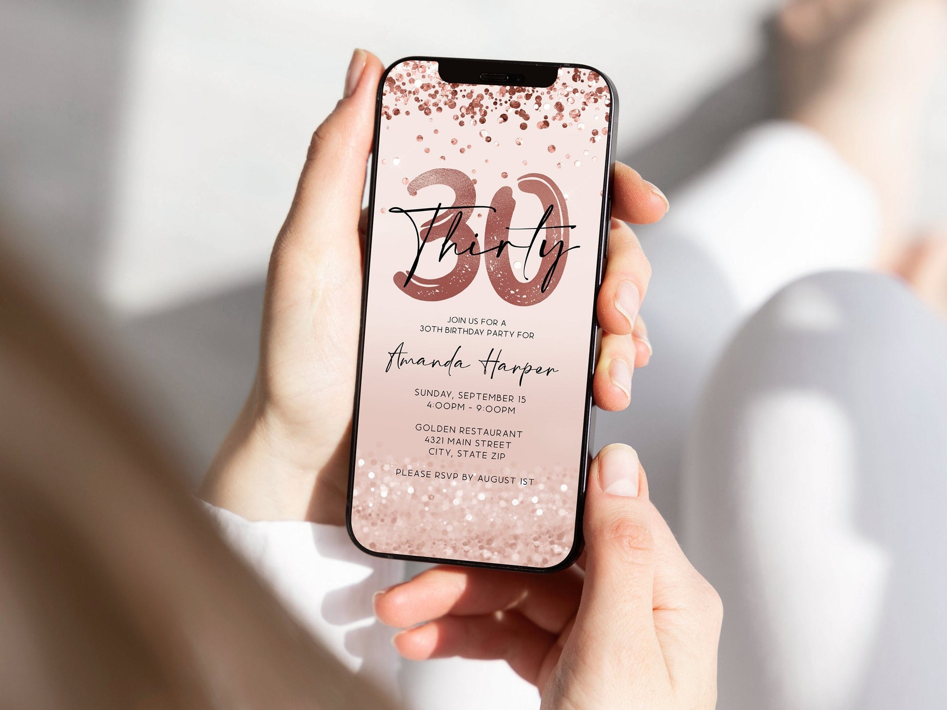 30th Birthday Invitation Template - Rose Gold Confetti Design | Instant Download