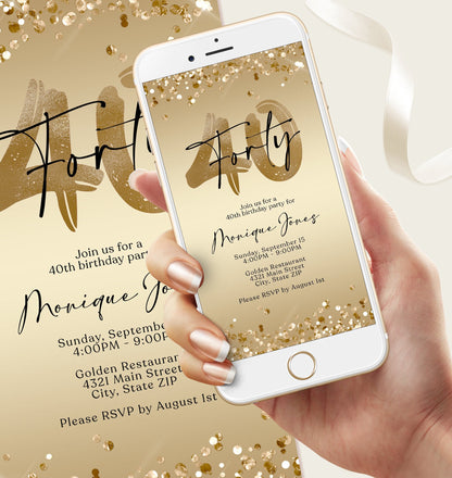 40th Birthday Invitation Template | Digital Gold Confetti Editable Evite | Electronic Birthday Party Invite for Email or Text | Instant Download
