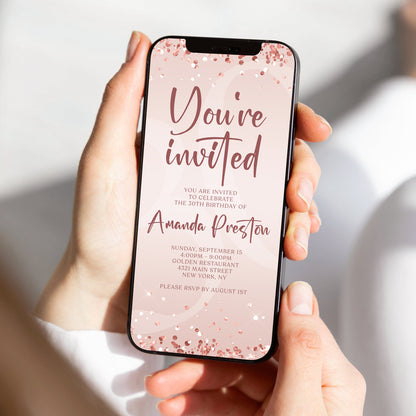 Digital Pink You're Invited Evite, Rose Gold Phone Text Message Invite Template, Electronic Luxury You're Invited Invitation, Special event