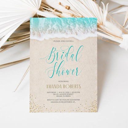 Beach Bridal Shower Card Invite, Invitation Beach Theme, Ocean Bridal Shower, Sea Bridal Shower, Editable Template, Printable Invitation DIY