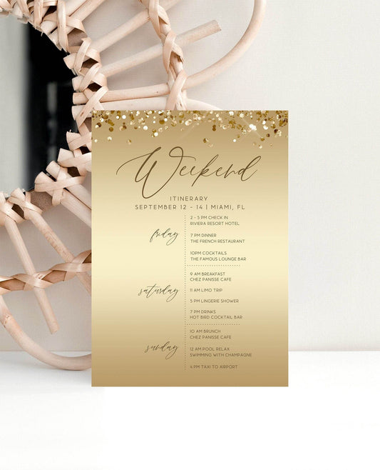 Printable Luxury Gold Weekend Itinerary Template, Editable Hens Party Weekend Itinerary, Bachelorette, DIY Modern Birthday Weekend Itinerary