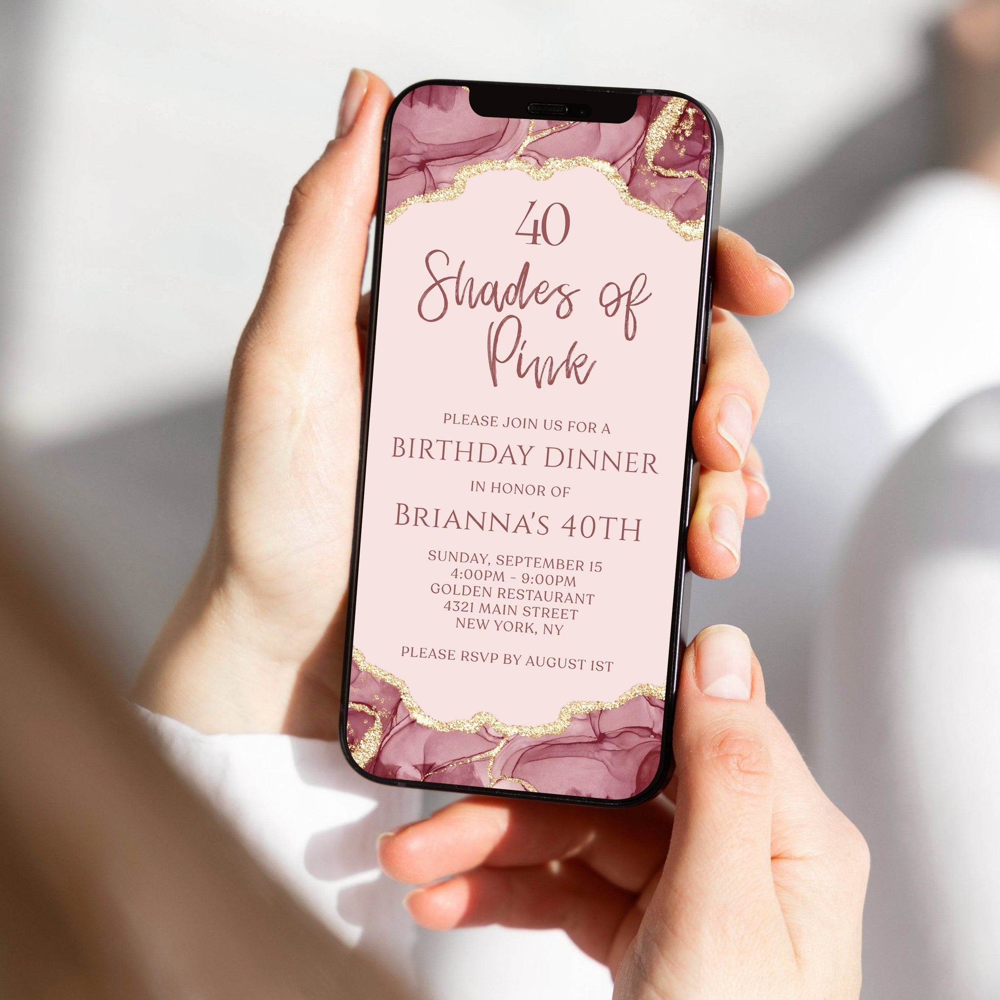 Electronic Shades of Pink Birthday Dinner Invitation Template, Pink Invite, Digital Mobile Invitation, Text Message Evite, Phone Invitation