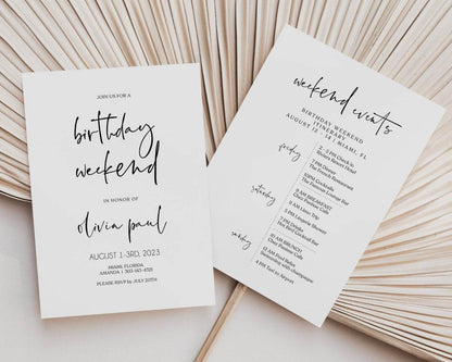 Printable Simple Birthday Weekend Itinerary Template, Editable Birthday Itinerary, Weekend Events, Minimalist Birthday Weekend Itinerary