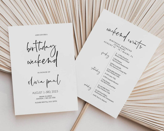 Printable Simple Birthday Weekend Itinerary Template, Editable Birthday Itinerary, Weekend Events, Minimalist Birthday Weekend Itinerary