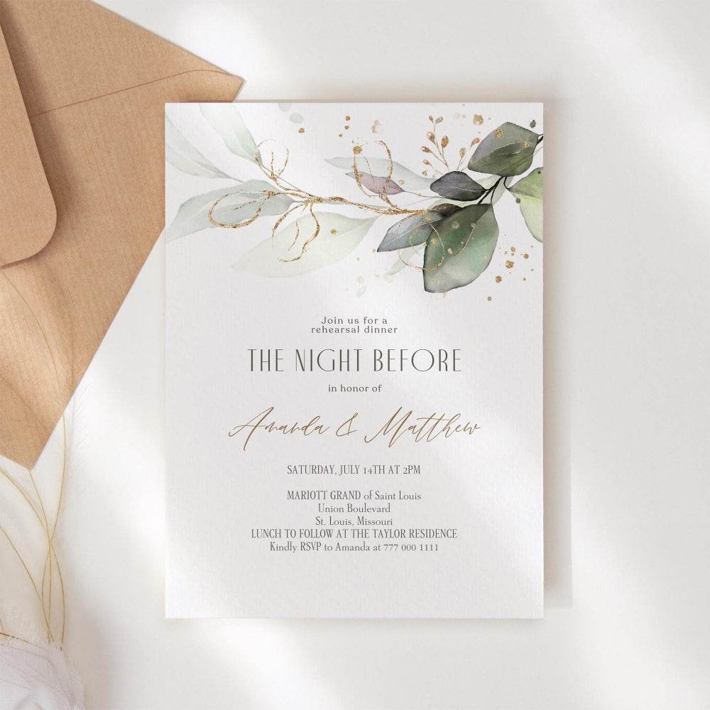 The Night Before Rehearsal Dinner Invitation | Greenery Wedding Rehearsal Template | Editable Digital Invite | Text Message or Email Evite