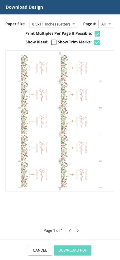 Baptism Thank You Tag Template, Instant Download, Editable Printable Baptism Tag, Spring Floral Christening Favor Tag, Gold Cross DIY Tag