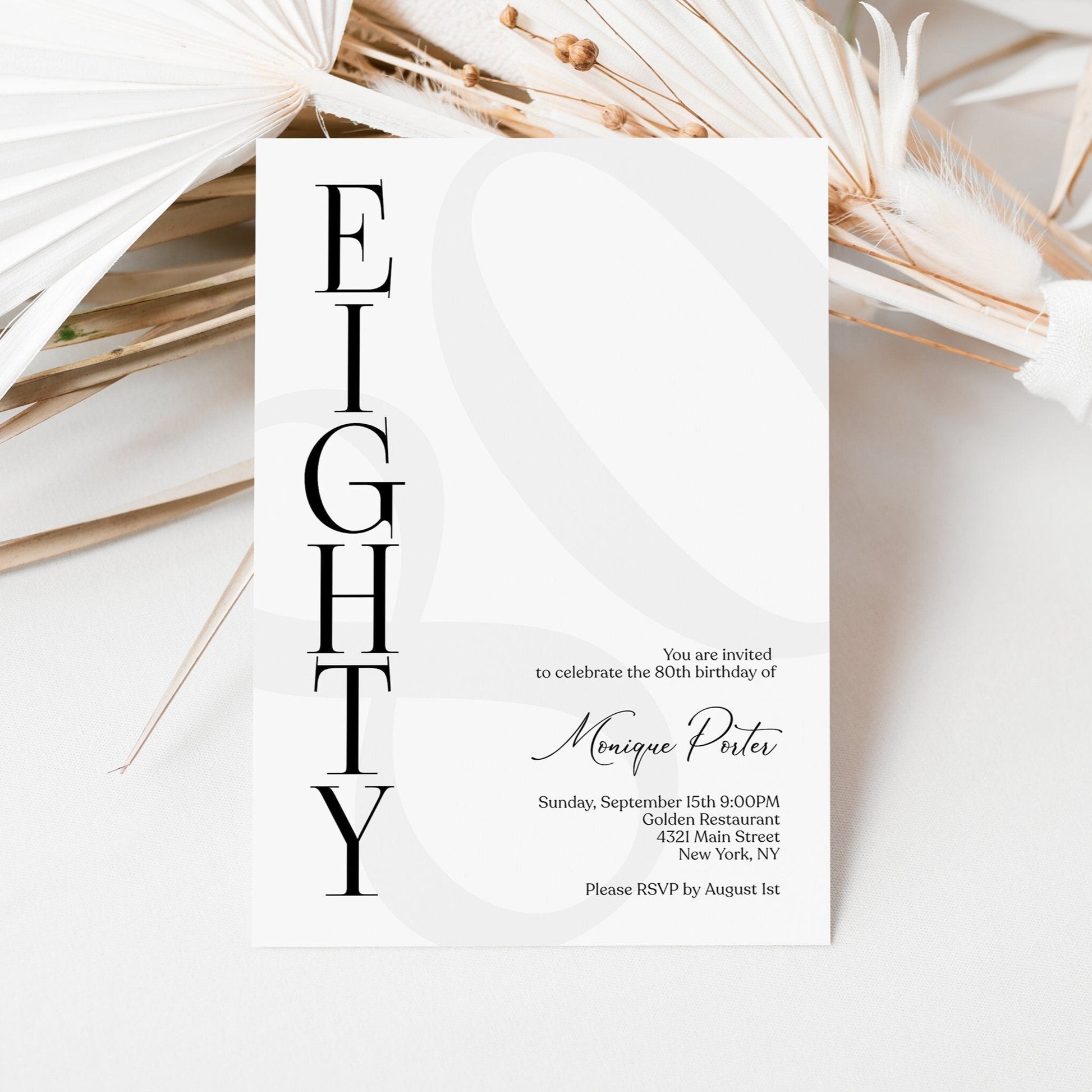 80th Birthday Invitation Template - Elegant & Editable | Instant Download