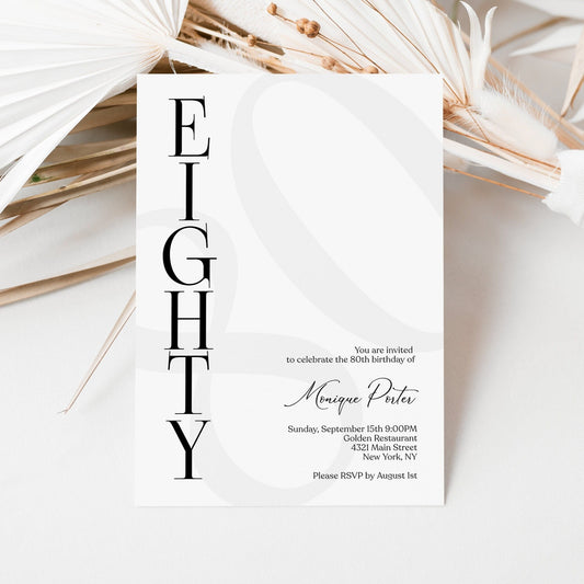 80th Birthday Invitation Template - Elegant & Editable | Instant Download