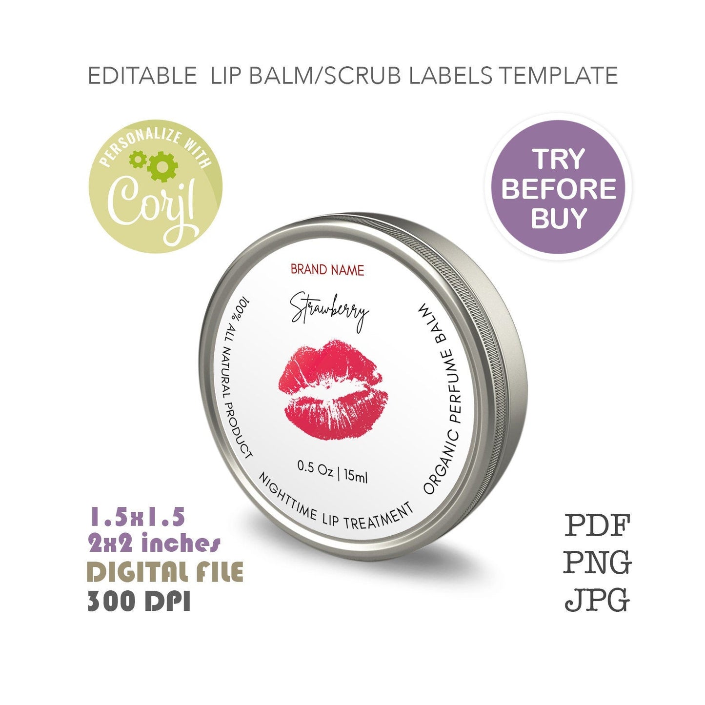 Editable Round Cosmetic Stickers, Lipgloss labels, Lip balm, Lip Scrubs, Personalized labels, Printable Instant Download, DIY Digital File