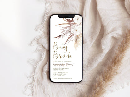 Digital Boho Baby Brunch Evite Invitation, Electronic Baby Shower Invitation, Text Message Invitation, Editable Template, Instant Download