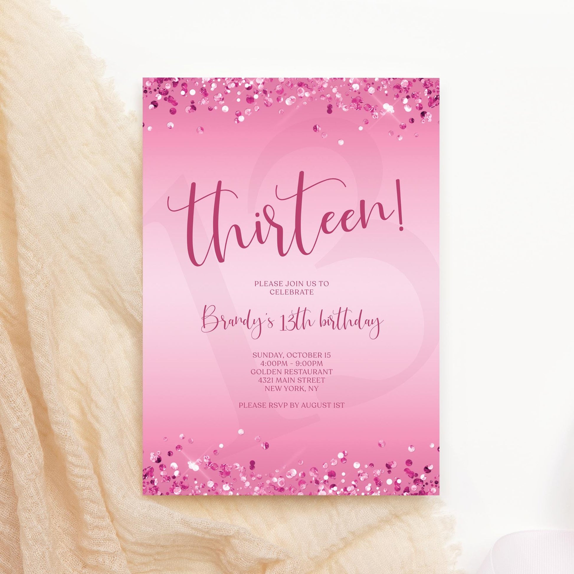 Hot Pink 13th Birthday Invitation Template | Editable Digital Download