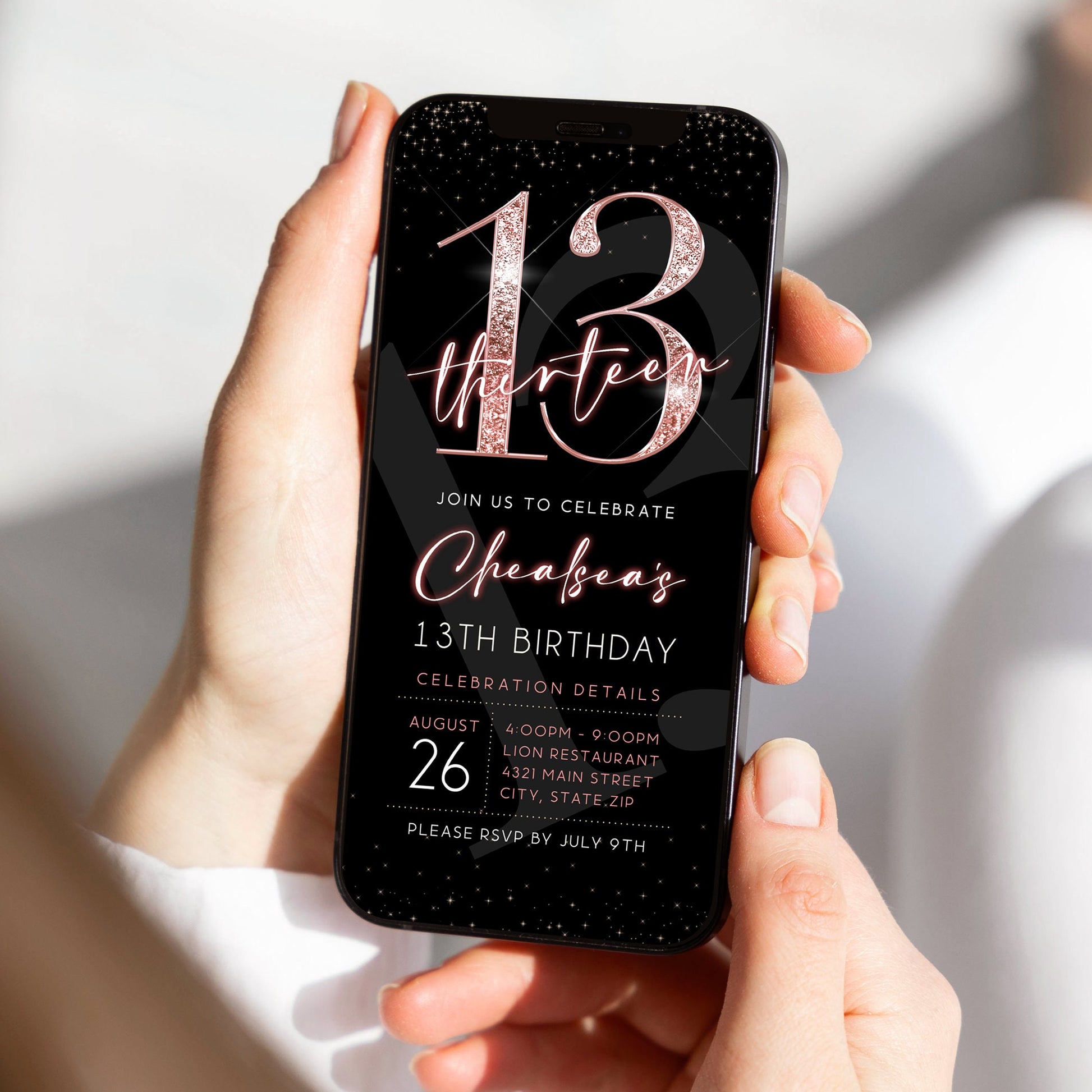 Digital 13th Thirteen Girl Birthday Electronic Invitation, Editable Invite, Text Message Evite, Custom Mobile Invitation, Digital Template
