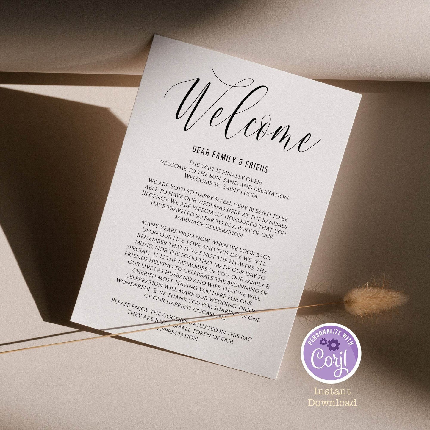 Minimalist Wedding Welcome Letter Template | Editable Printable Welcome Note | Simple Wedding Welcome Itinerary | Instant Download PDF